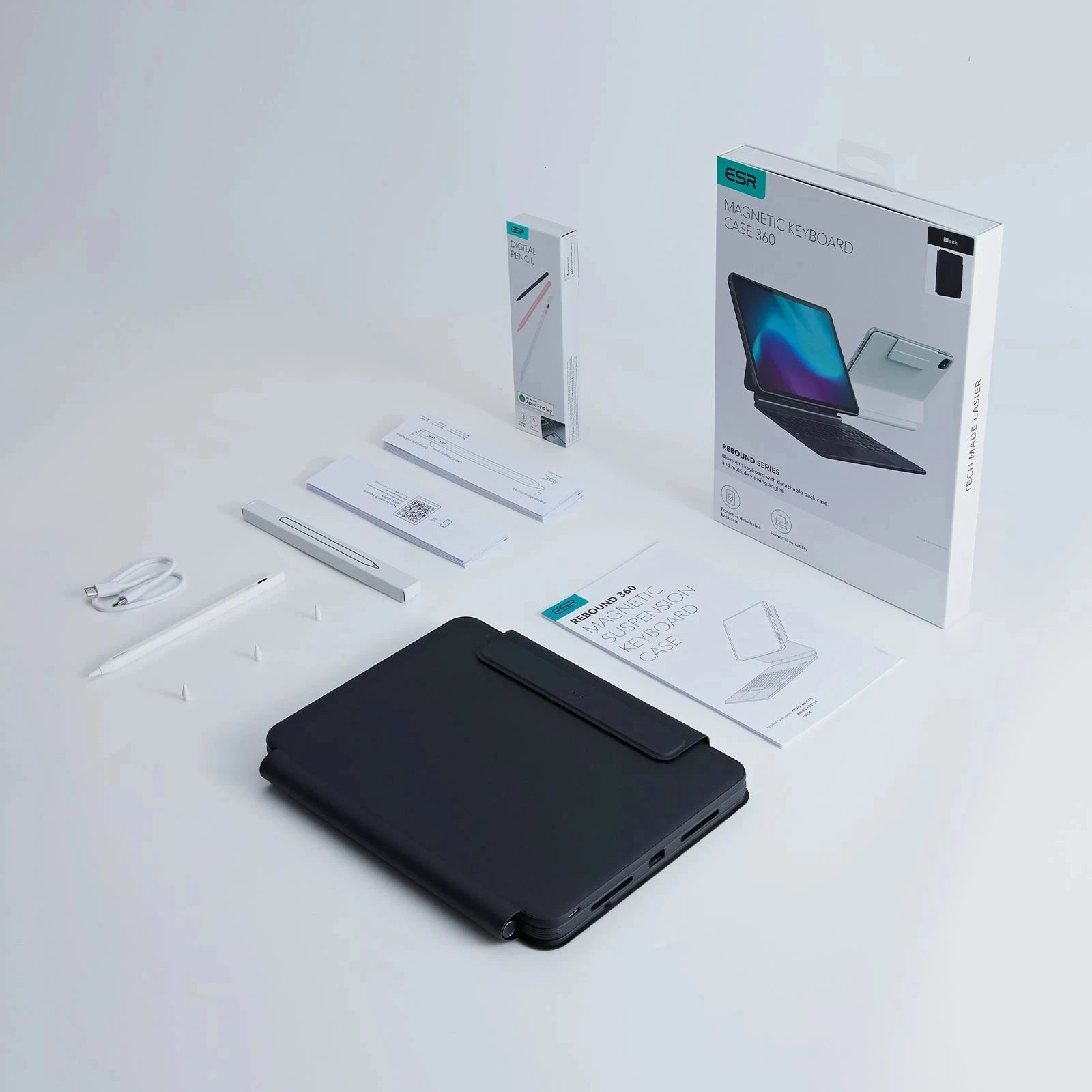 iPad Air 11“ (2025) Rebound Magnetische Tastatur Hülle 360 Pencil Bündel - DE Layout-White ESR ESR