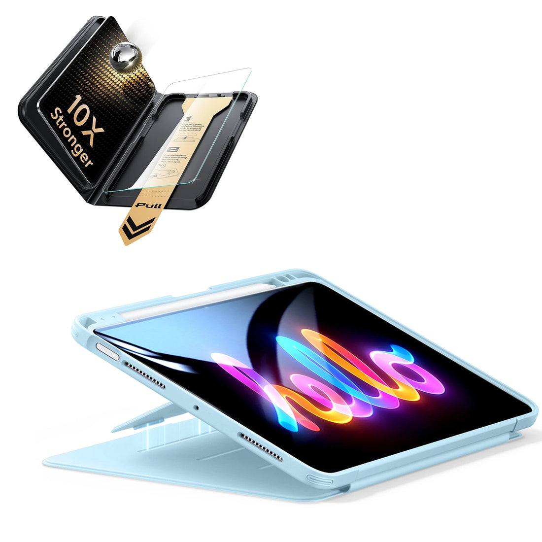 iPad Air 11" (M4) 2026 Bundle Flip Magnetic Case (Pencil Holder) & Armorite® Pro Screen Protector With UltraFit Tray - Blue