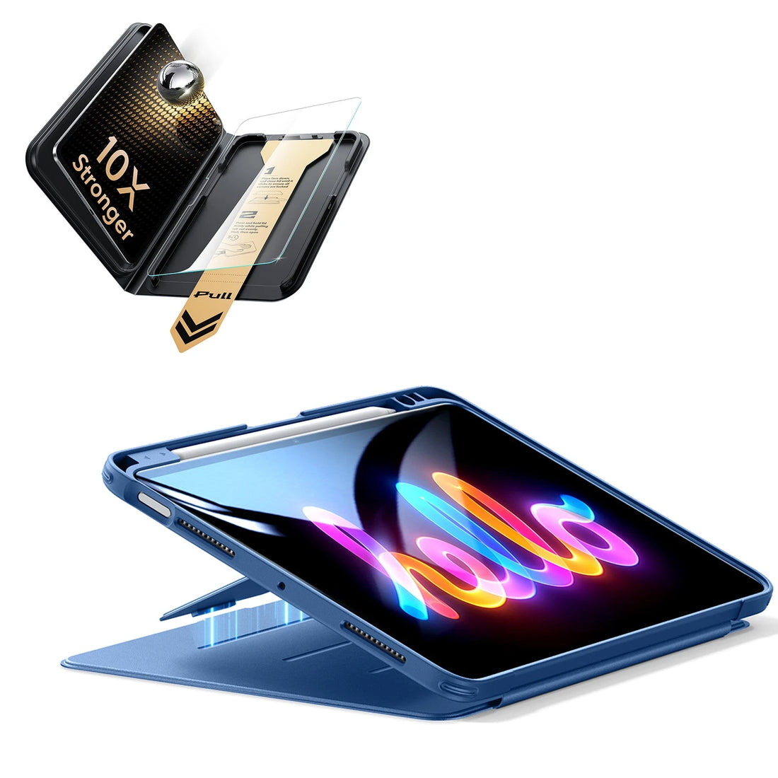 iPad Air 11" (M4) 2026 Bundle Flip Magnetic Case (Pencil Holder) & Armorite® Pro Screen Protector With UltraFit Tray - Navy Blue
