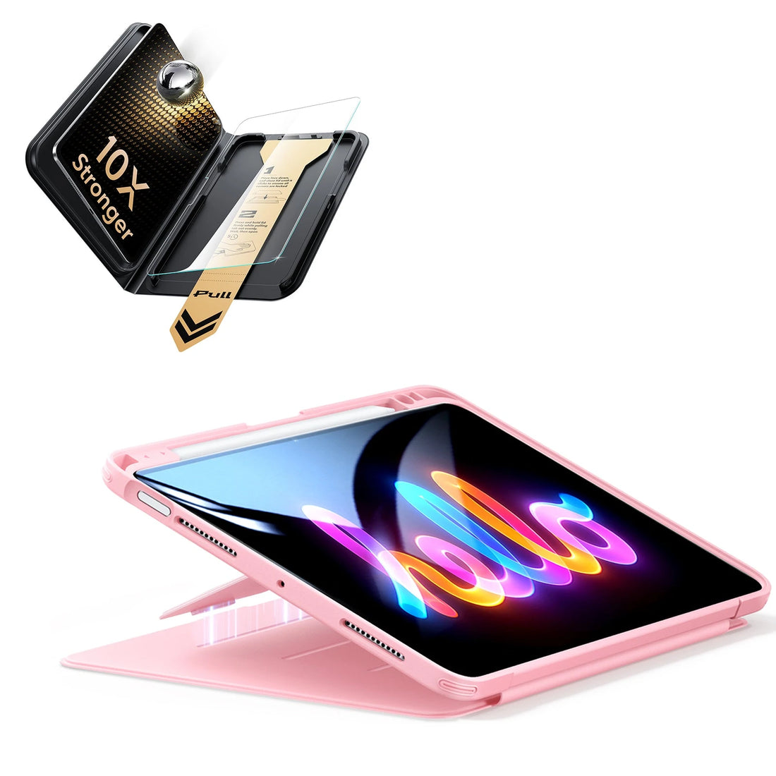 iPad Air 11" (M4) 2026 Bundle Flip Magnetic Case (Pencil Holder) & Armorite® Pro Screen Protector With UltraFit Tray - Pink