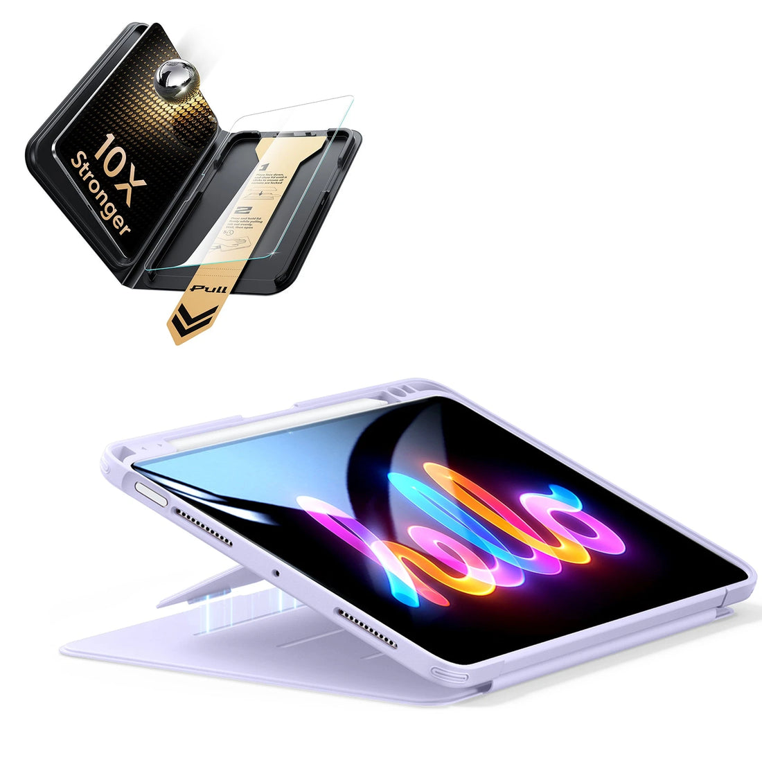 iPad Air 11" (M4) 2026 Bundle Flip Magnetic Case (Pencil Holder) & Armorite® Pro Screen Protector With UltraFit Tray - Purple