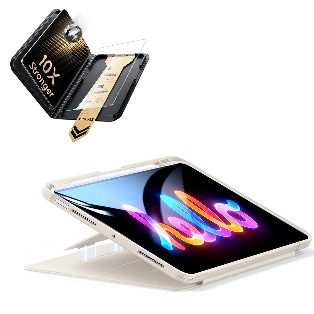 iPad Air 11" (M4) 2026 Bundle Flip Magnetic Case (Pencil Holder) & Armorite® Pro Screen Protector With UltraFit Tray - Starlight