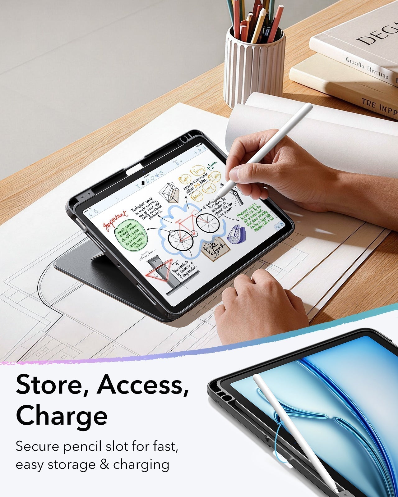 iPad Air 11" (M4) 2026 Bundle Flip Magnetic Case with Pencil Holder & Armorite® Paper-Feel Protection - Black ESR ESR