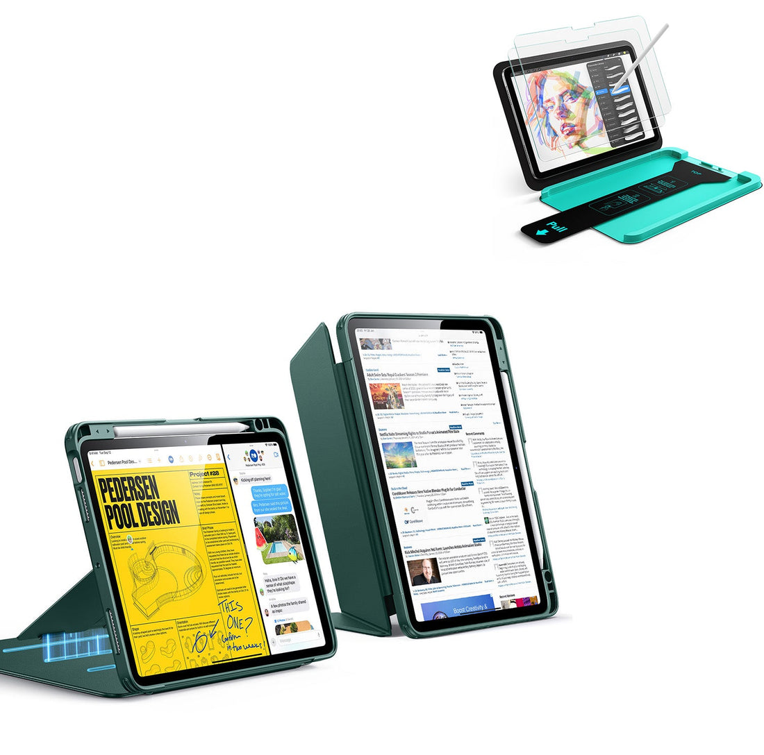 iPad Air 11" (M4) 2026 Bundle Flip Magnetic Case with Pencil Holder & Armorite® Paper-Feel Protection - Green