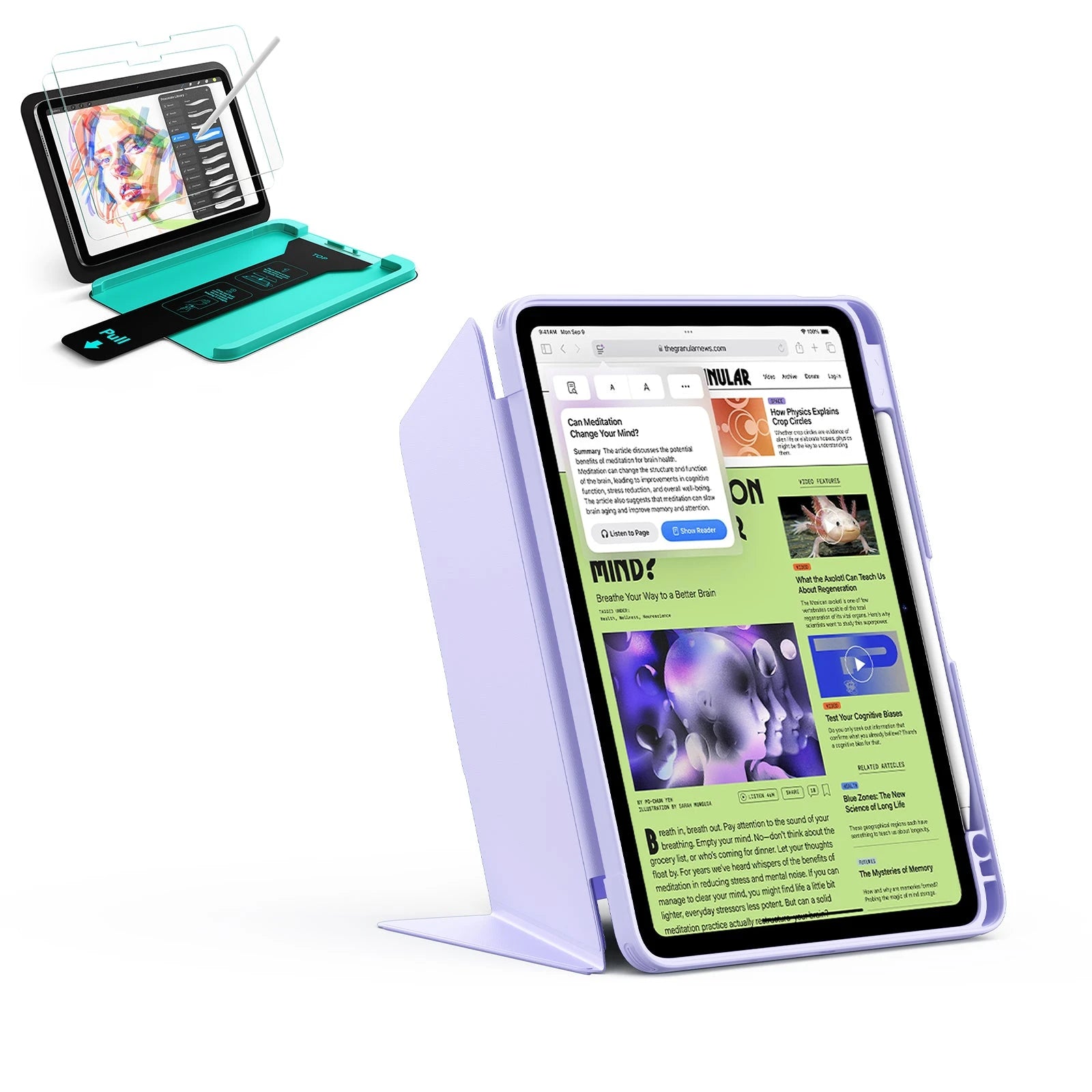 iPad Air 11" (M4) 2026 Bundle Flip Magnetic Case with Pencil Holder & Armorite® Paper-Feel Protection - Light Purple ESR ESR