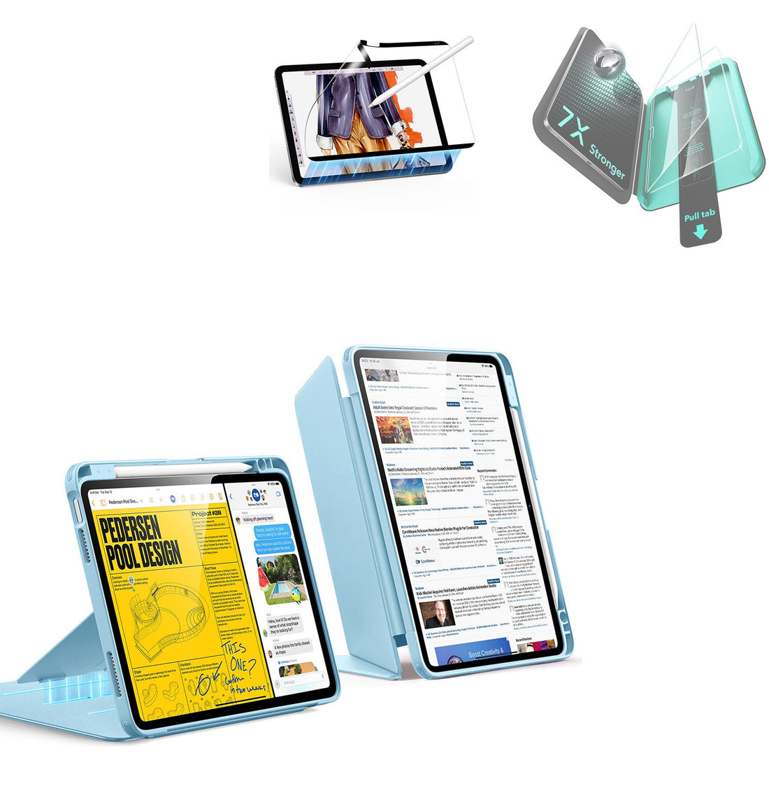 iPad Air 11" (M4) 2026 Bundle Flip Magnetic Case with Pencil Holder, Paper-Feel Magnetic & Armorite® Protection - Sky Blue