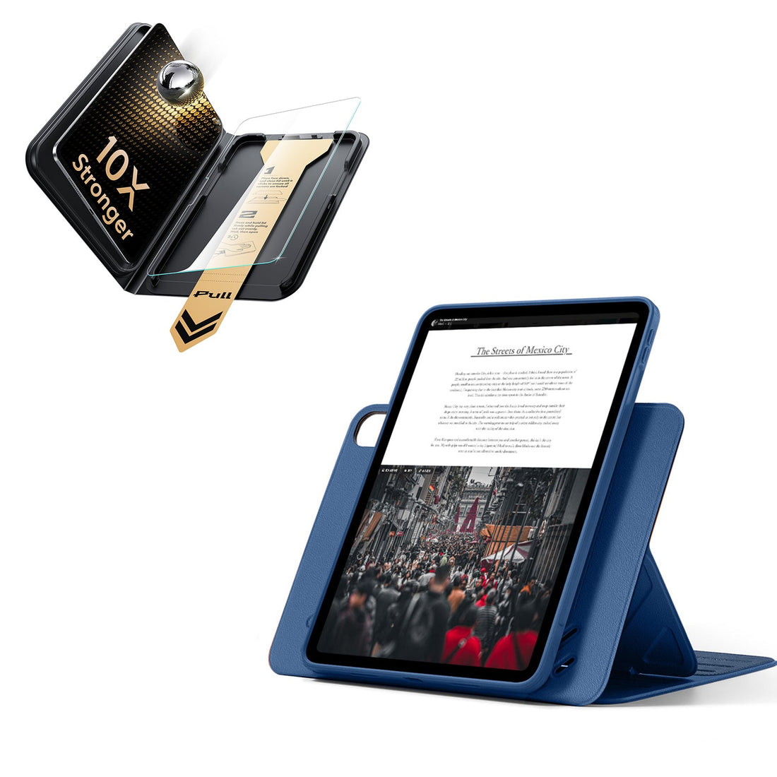 iPad Air 11" (M4) 2026 Bundle Shift Magnetic Case & Armorite® Pro Screen Protector With UltraFit Tray - Navy Blue