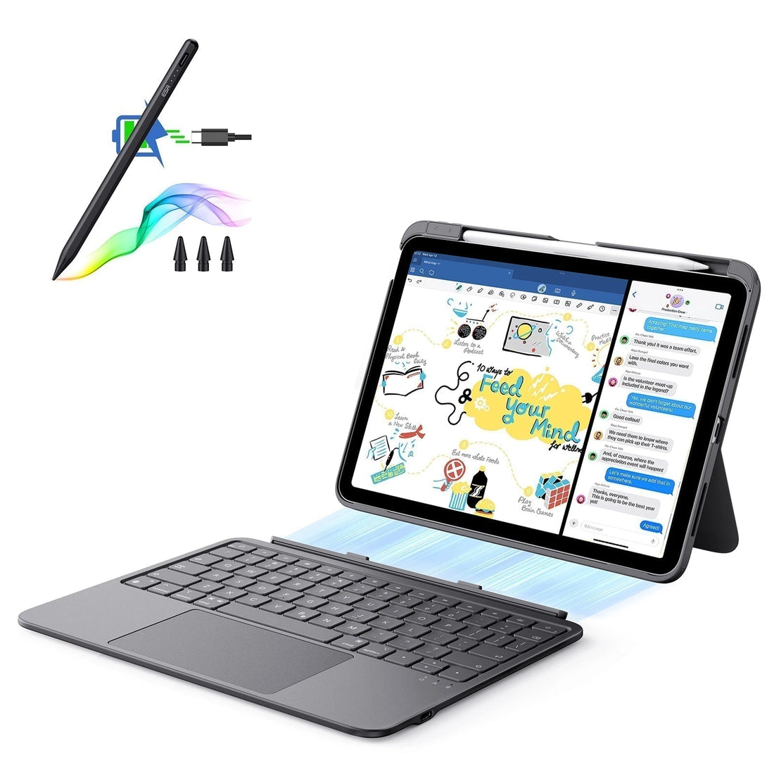 iPad Air 11” (M4) 2026 Flex Keyboard Case (Detachable) With Digital Pencil Bundle - US Layout Dark Gray With Dark Silver Pencil ESR ESR