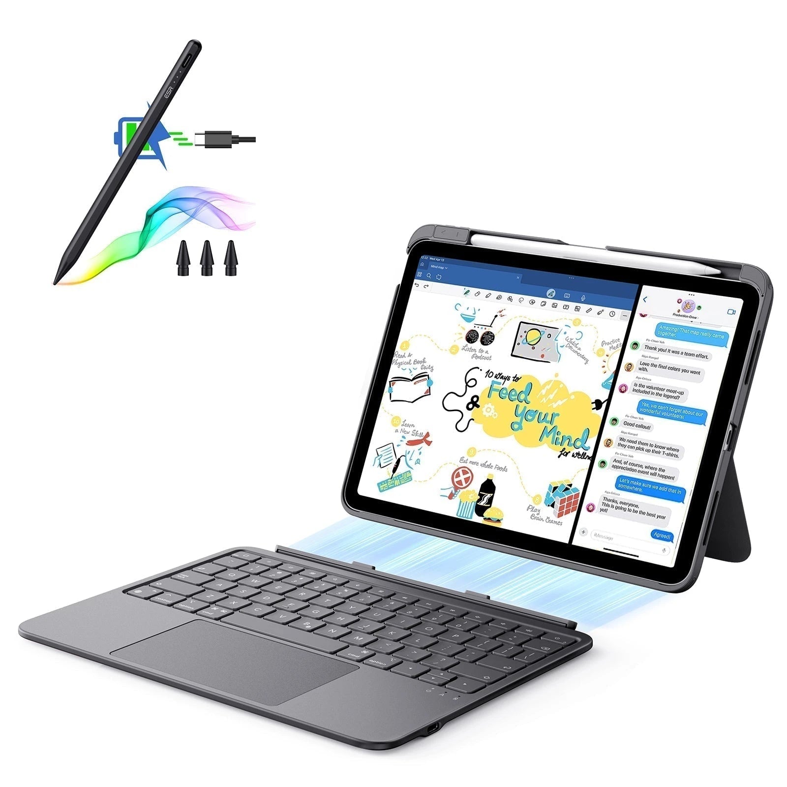 iPad Air 11” (M4) 2026 Flex Keyboard Case (Detachable) With Digital Pencil Bundle - US Layout Dark Gray With Dark Silver Pencil ESR ESR