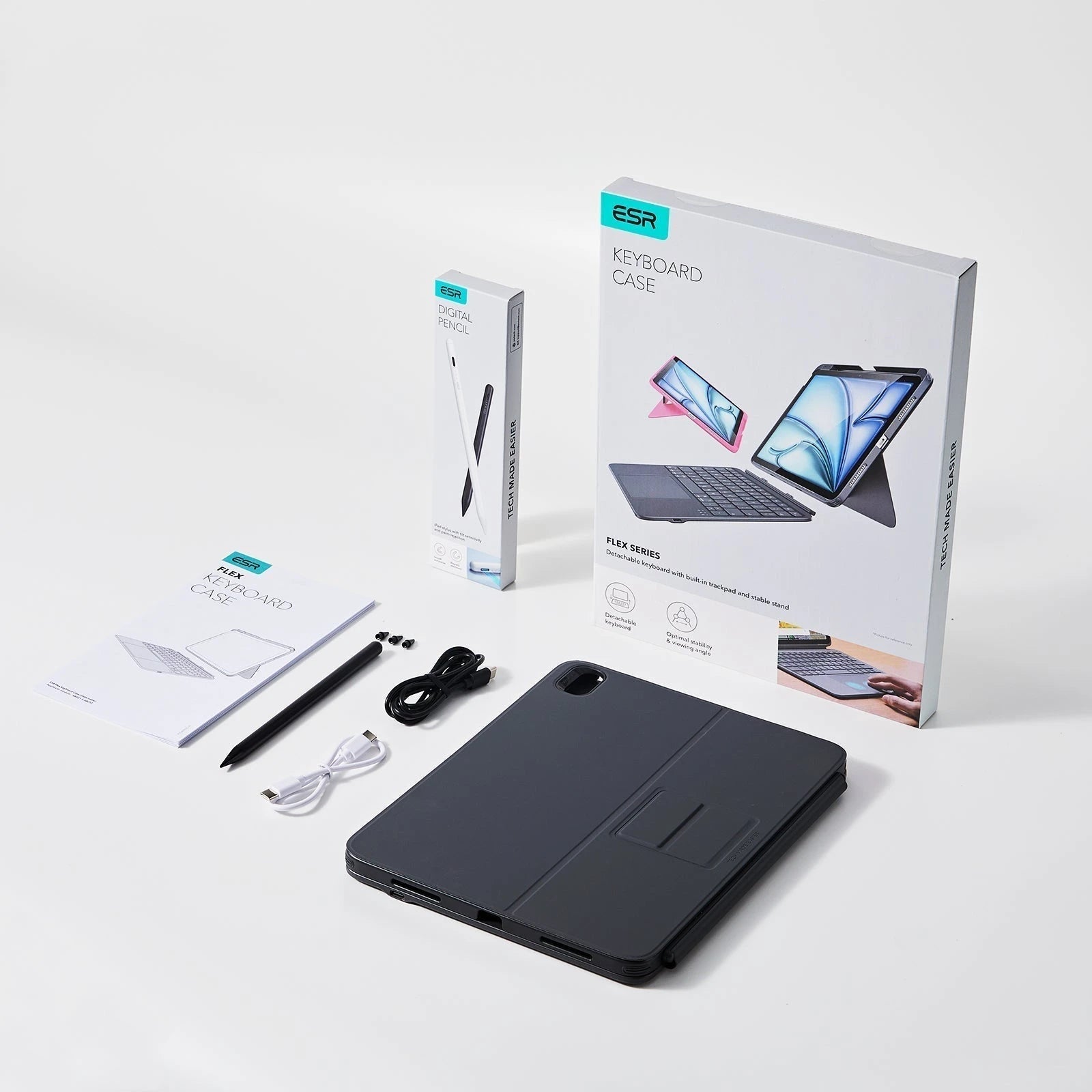 iPad Air 11” (M4) 2026 Flex Tastaturhülle (abnehmbar) mit Digital Pencil Bundle - DE-Layout Dunkelgrau mit dunkel-silbernem Pencil ESR ESR