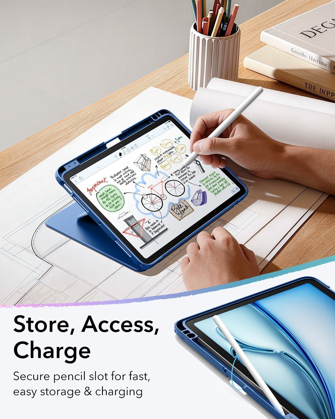 iPad Air 11" (M4) 2026 Flip Magnetic Case with Pencil Holder - Navy Blue ESR ESR