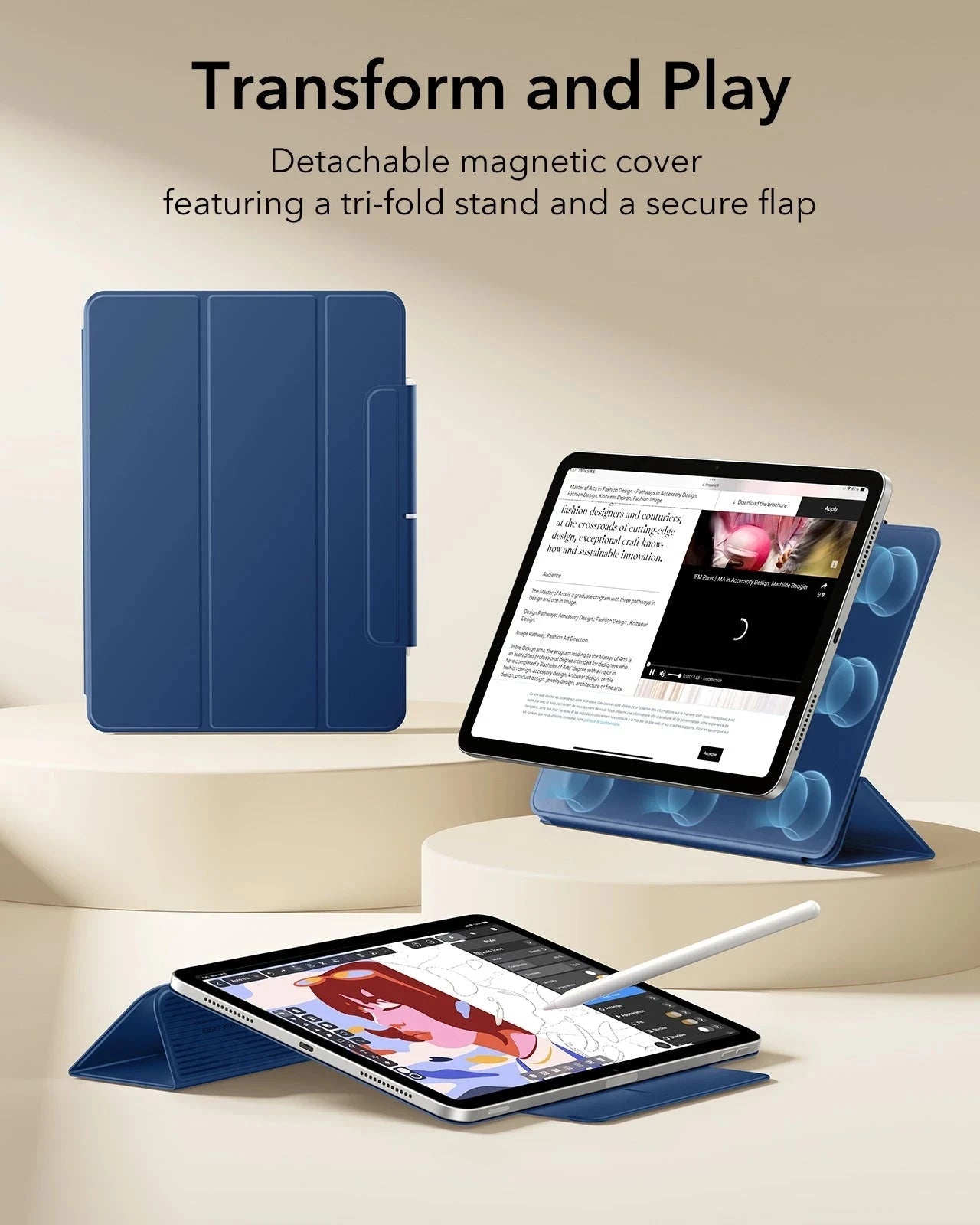 Blue Magnetic Smart Trifold Case For Apple iPad Air 11 (M4) | ESR