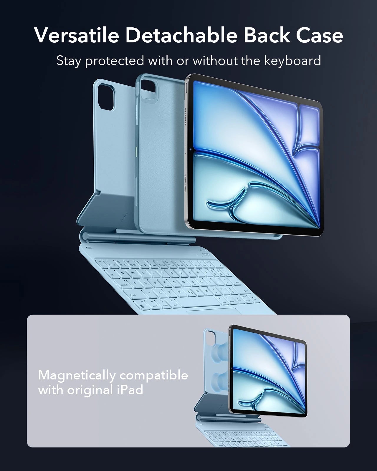ipad Air 11(M4,2026) case with keyboard-Versatile Detachable Back Case