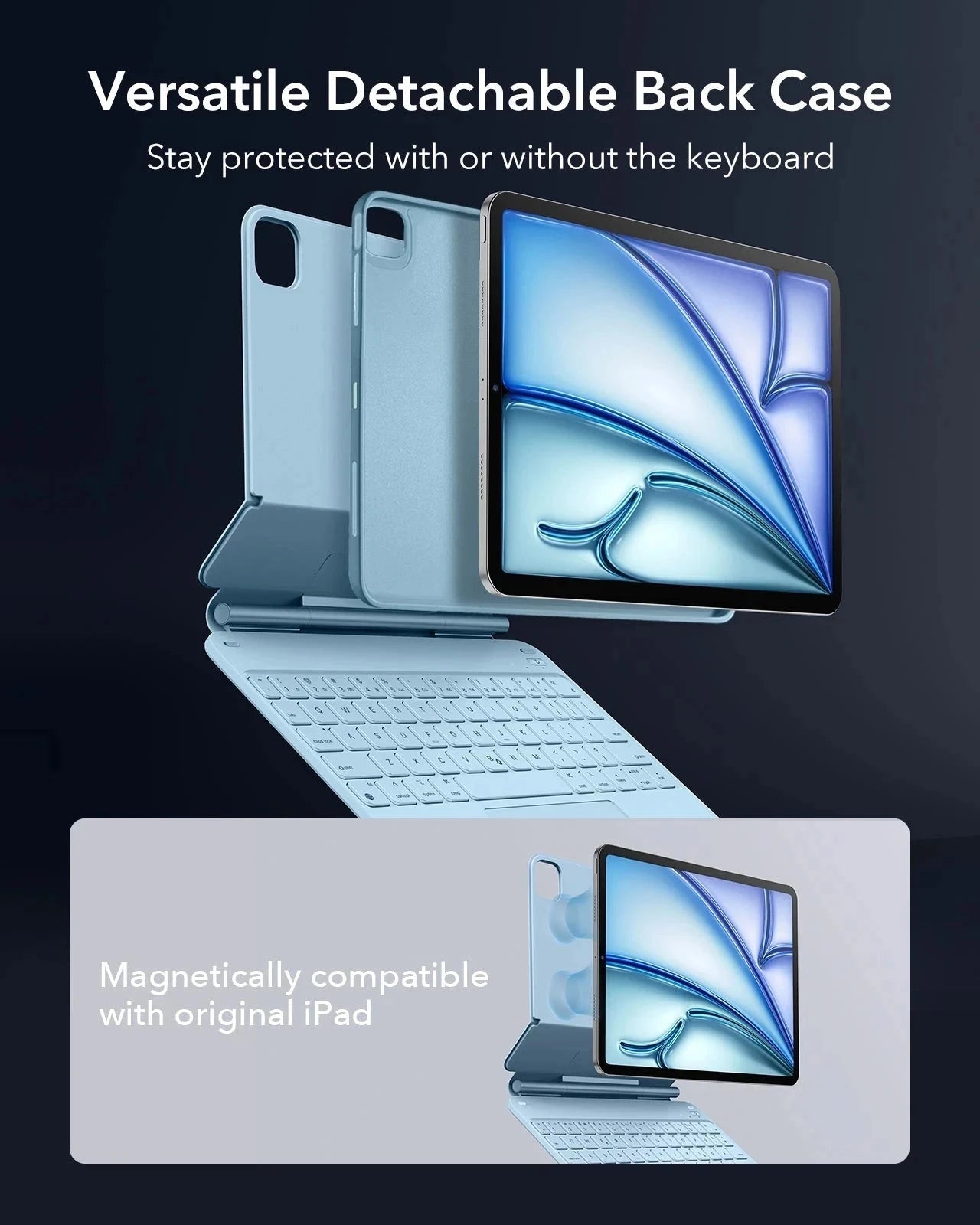 ipad Air 11(M4,2026) case with keyboard-Versatile Detachable Back Case