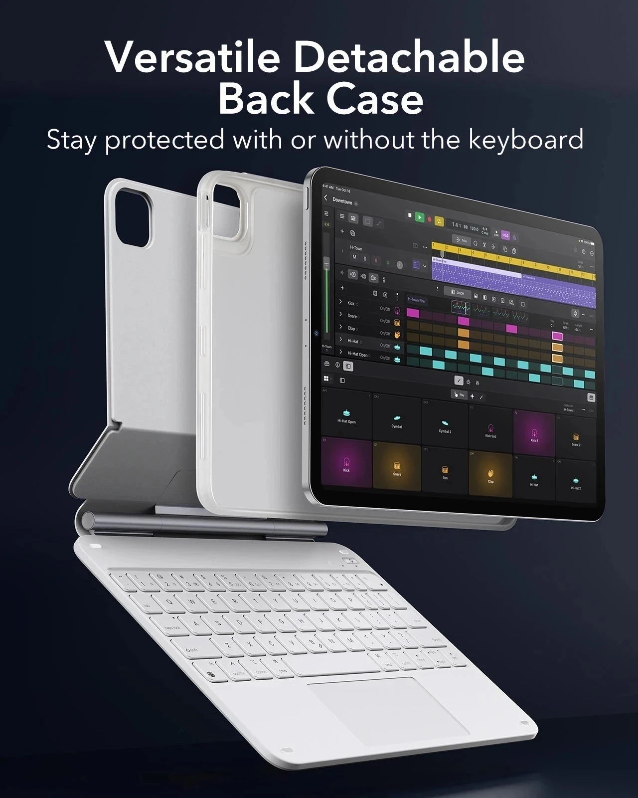 White iPad Air 11-inch (M4) Rebound 360 Magnetic Keyboard Case | ESR