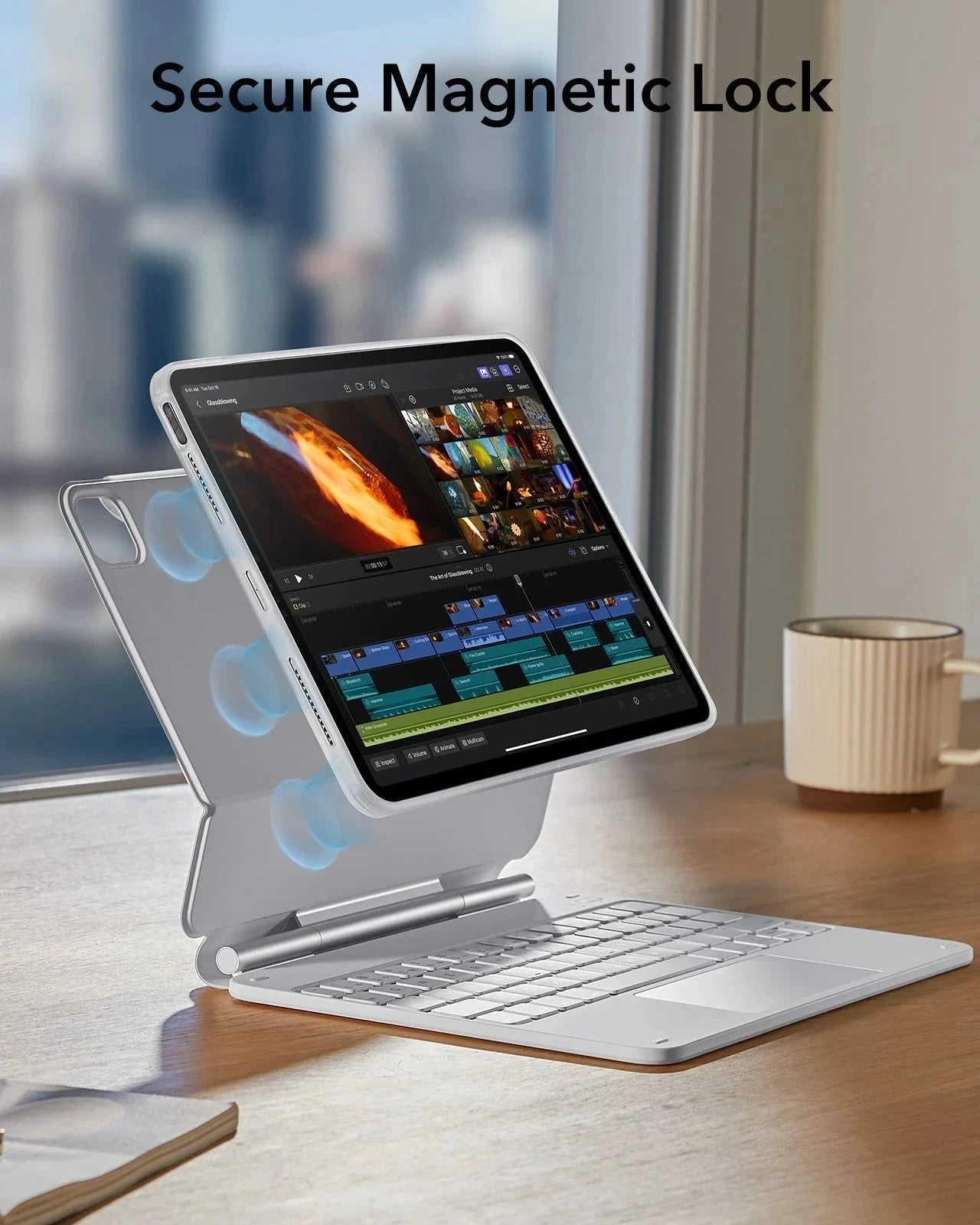 White iPad Air 11-inch (M4) Rebound 360 Magnetic Keyboard Case | ESR