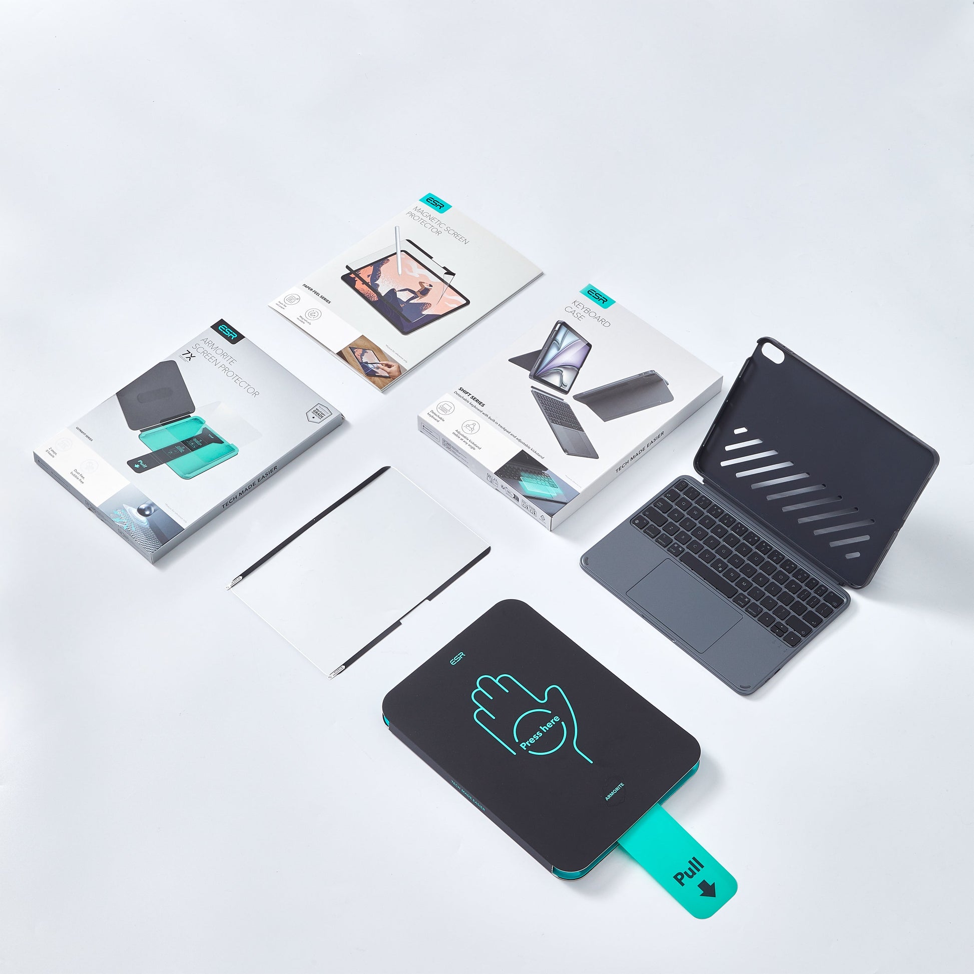 In the Box: 1 keyboard case, 2 Armorite screen protectors,1 paper-feel magnetic screen protector