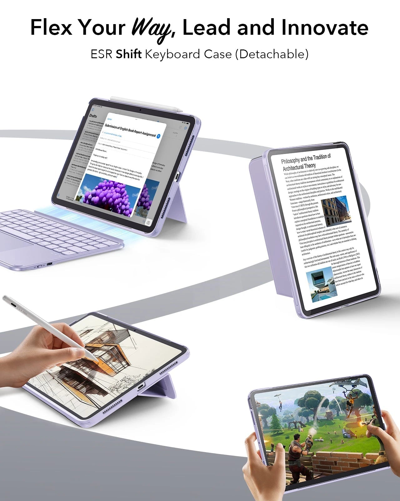 Purple iPad Air 11-inch (M4) Wireless Bluetooth Keyboard Case|ESR