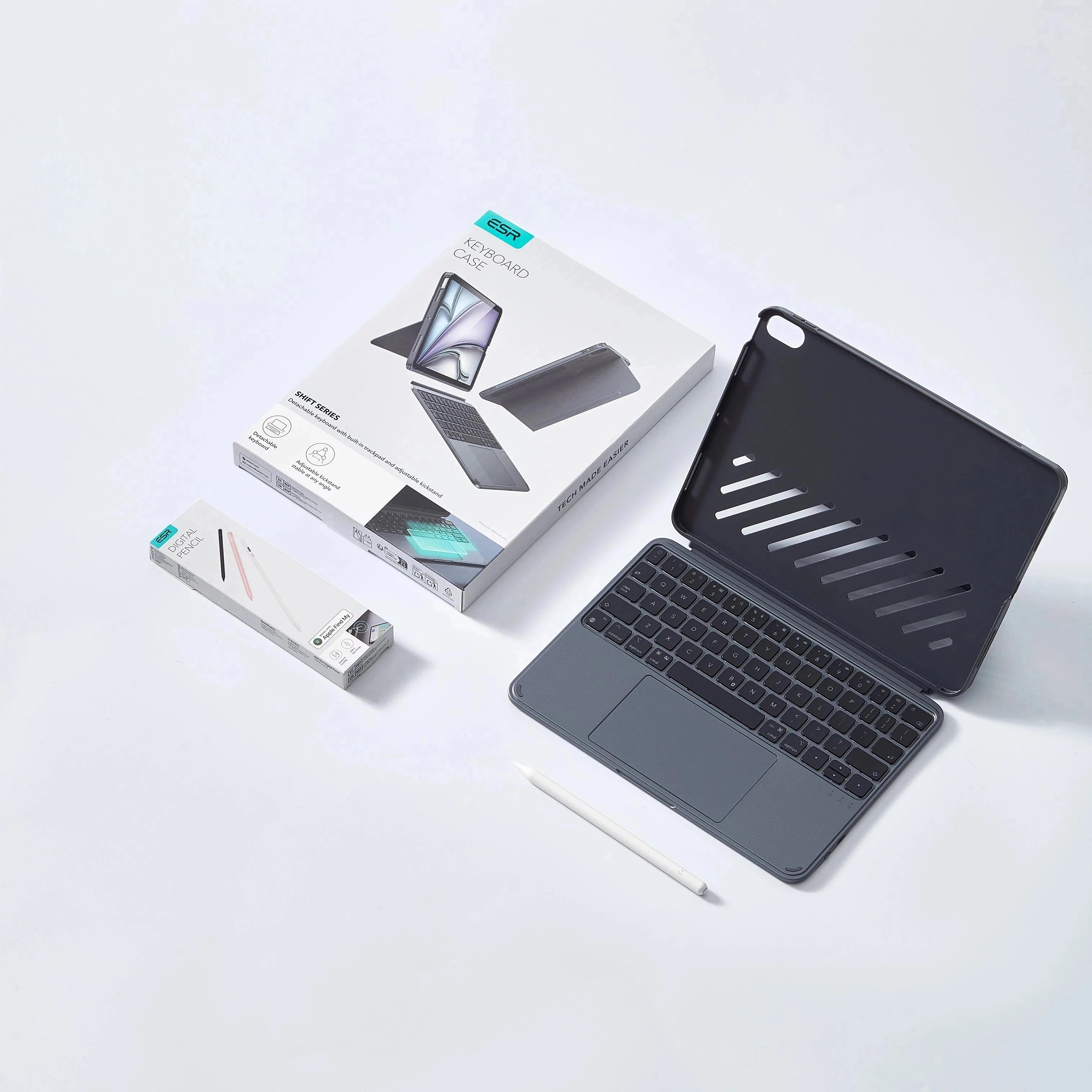 Gray iPad Air 11 (M4) Removable Keyboard Case & Find-My Pencil|ESR