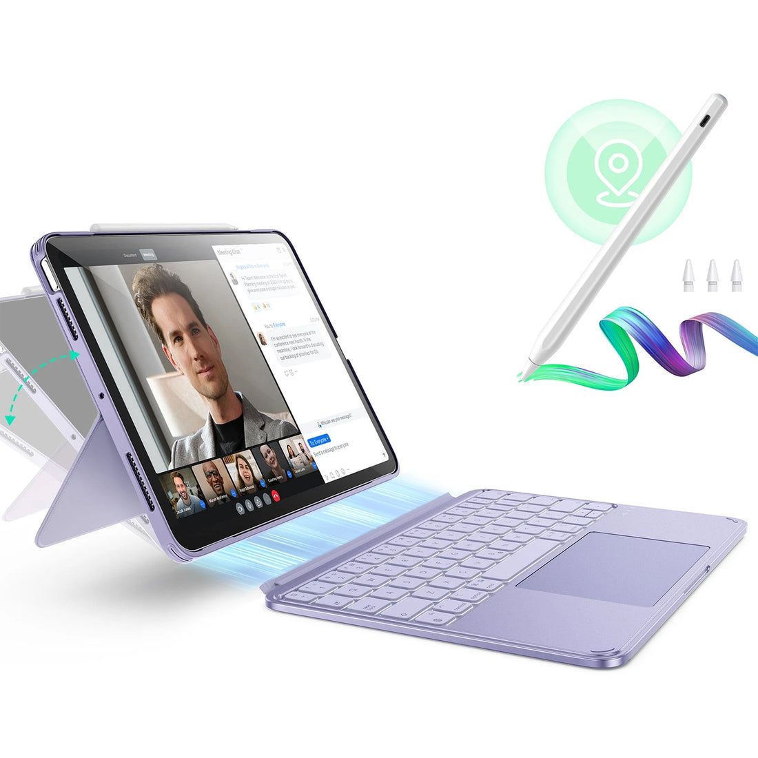 iPad Air 11” (M4) 2026 Shift Keyboard Case (Detachable) with Geo Digital Pencil Bundle -US Layout-Purple ESR ESR