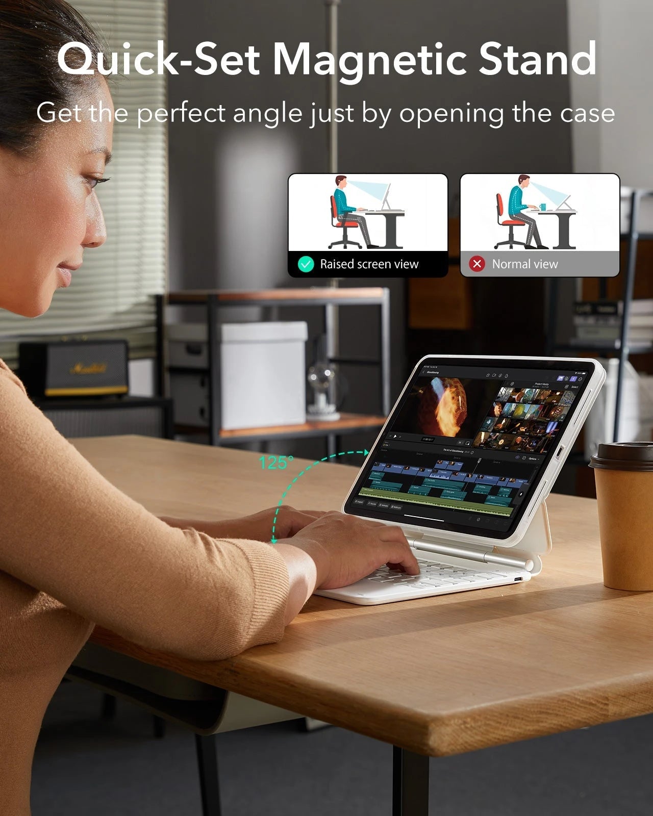 White iPad Air 11-inch (M4) 2026 Rebound Magnetic Folio Keyboard Case | ESR 360