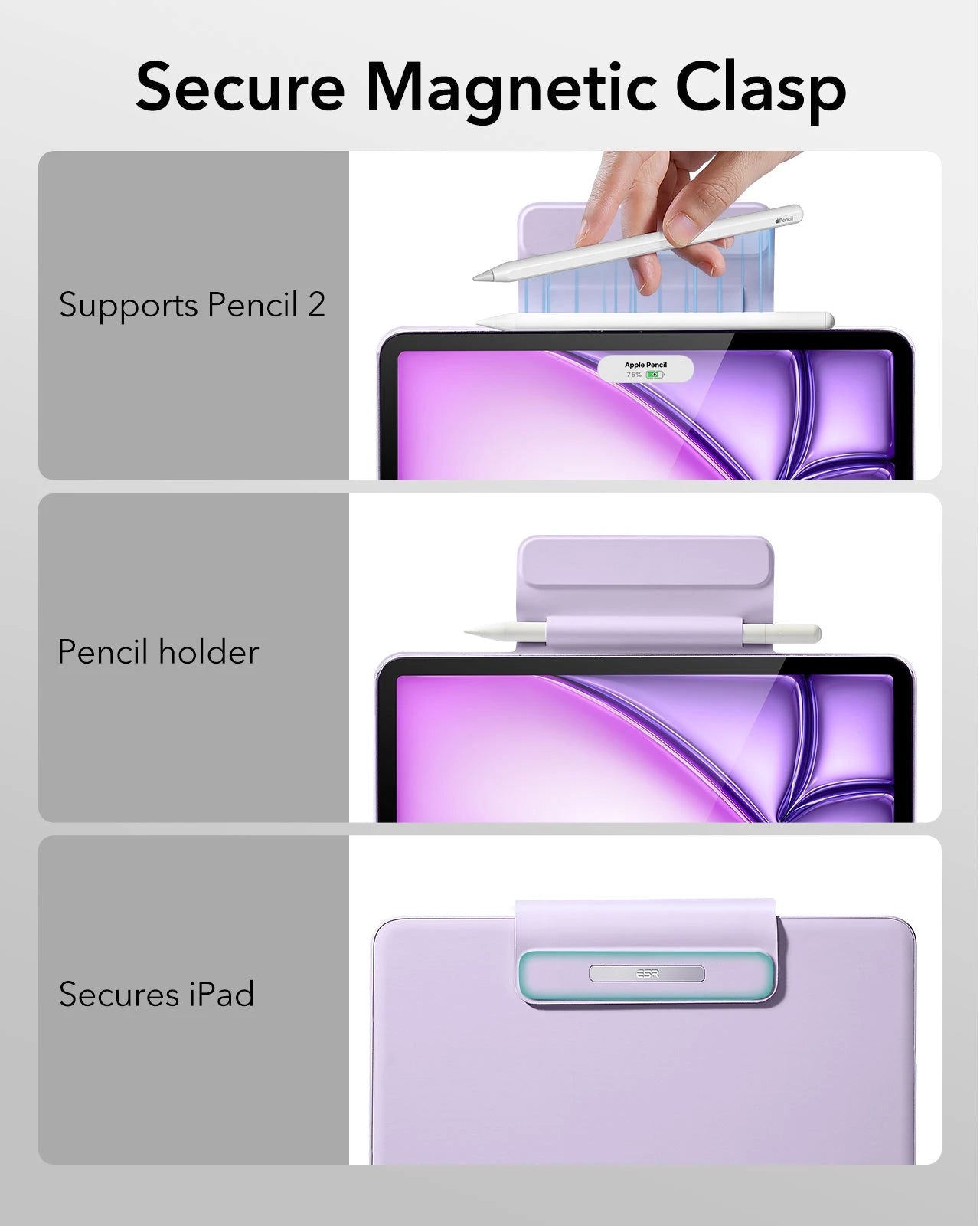 Purple iPad Air 13 (M4) Keyboard Case with Magnetic Lock | ESR Rebound