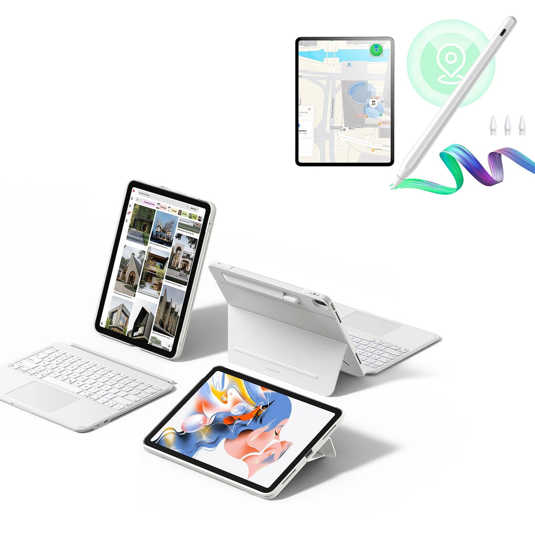 iPad Air 13" (M2) 2024 Shift Keyboard Case (Detachable) With Geo Pencil Bundle-US Layout - White ESR ESR