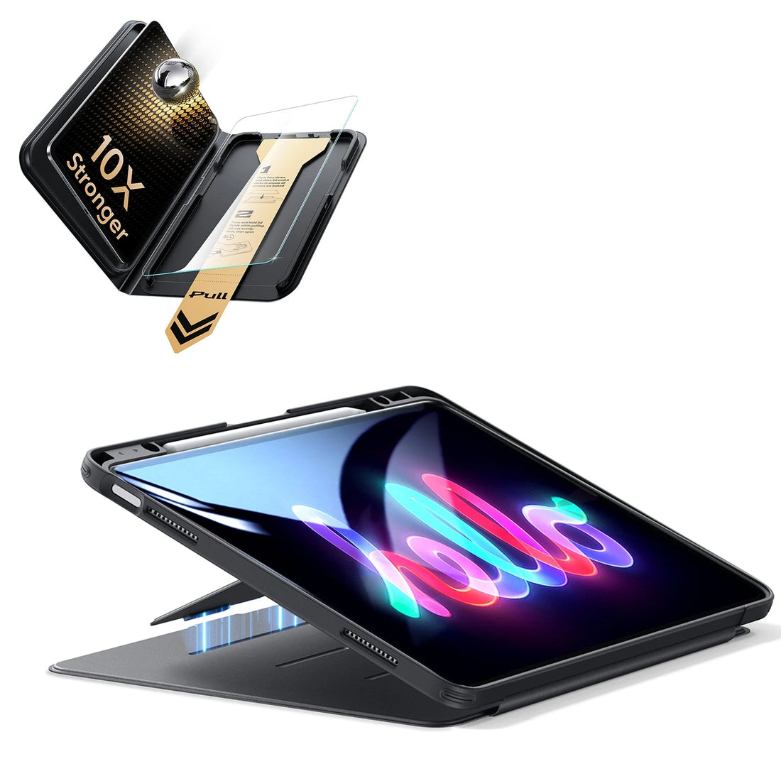 iPad Air 13" (M4) 2026 Bundle Flip Magnetic Case (Pencil Holder) & Armorite® Pro Screen Protector With UltraFit Tray - Black