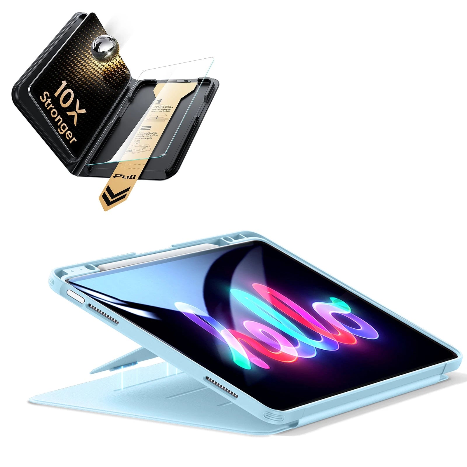 iPad Air 13" (M4) 2026 Bundle Flip Magnetic Case (Pencil Holder) & Armorite® Pro Screen Protector With UltraFit Tray - Blue