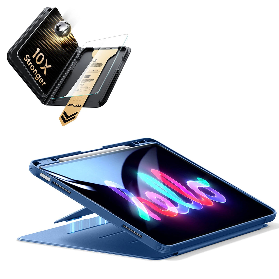 iPad Air 13" (M4) 2026 Bundle Flip Magnetic Case (Pencil Holder) & Armorite® Pro Screen Protector With UltraFit Tray - Navy Blue