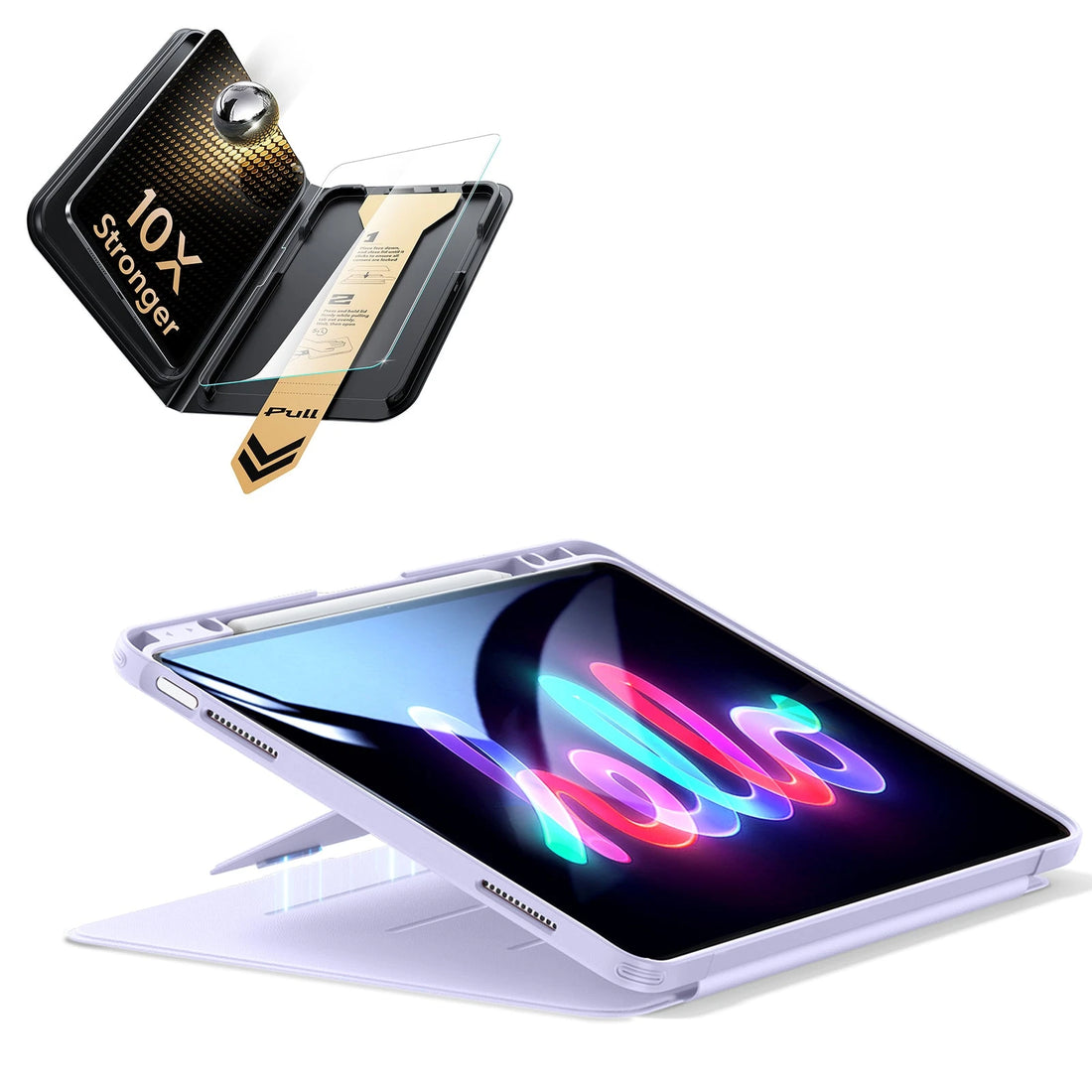 iPad Air 13" (M4) 2026 Bundle Flip Magnetic Case (Pencil Holder) & Armorite® Pro Screen Protector With UltraFit Tray - Purple