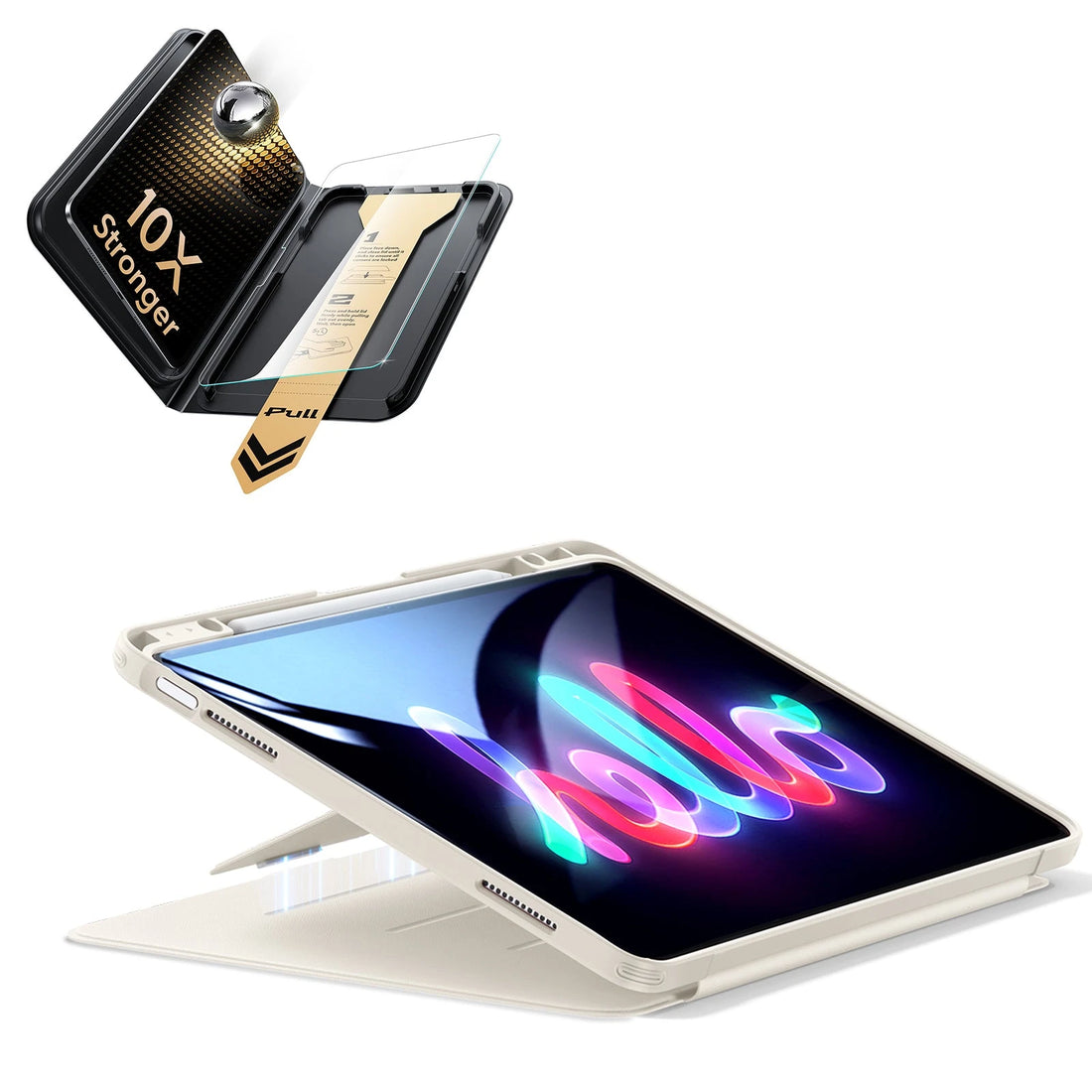 iPad Air 13" (M4) 2026 Bundle Flip Magnetic Case (Pencil Holder) & Armorite® Pro Screen Protector With UltraFit Tray - Starlight