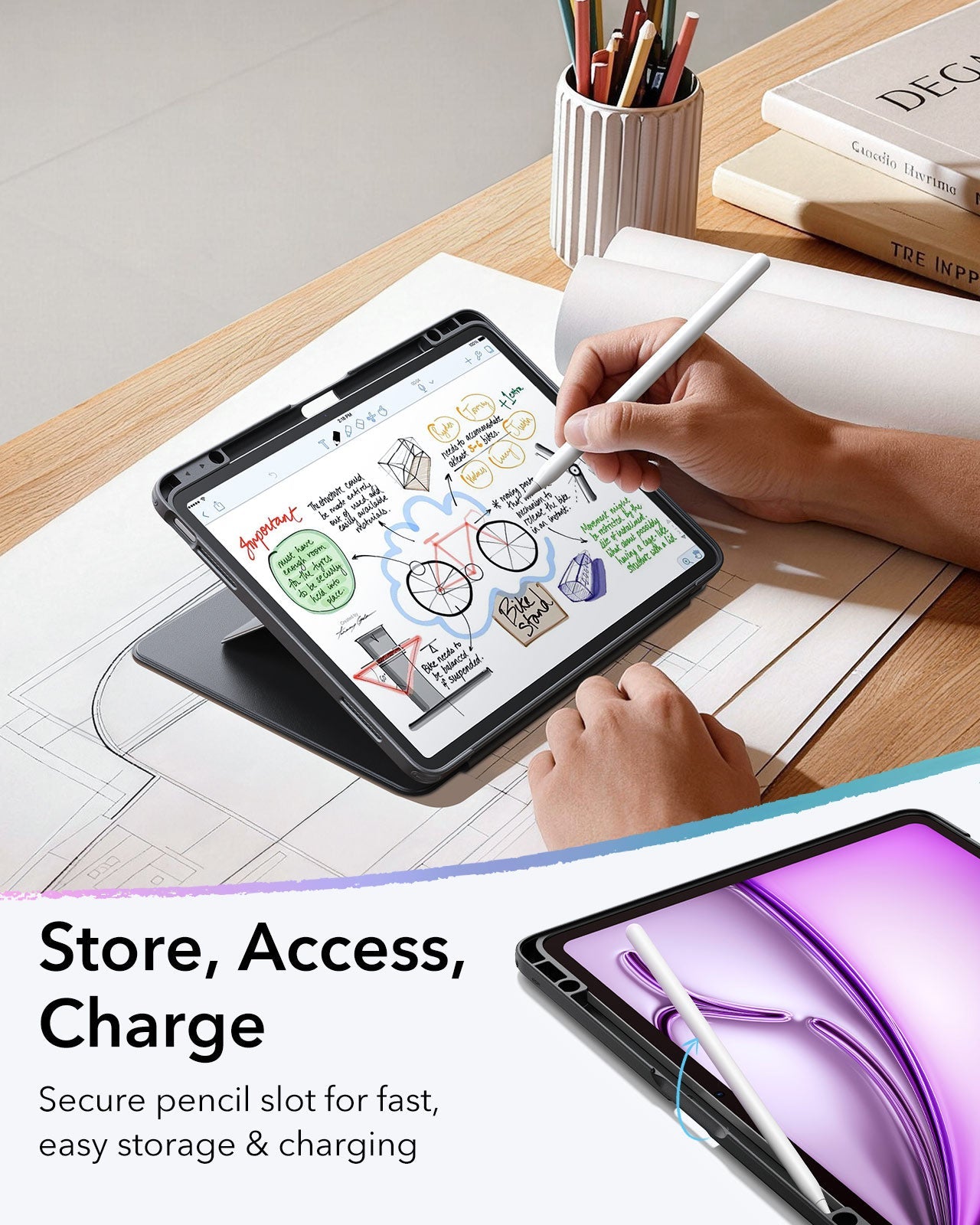 iPad Air 13" (M4) 2026 Bundle Flip Magnetic Case with Pencil Holder & Armorite® Paper-Feel Protection - Black ESR ESR