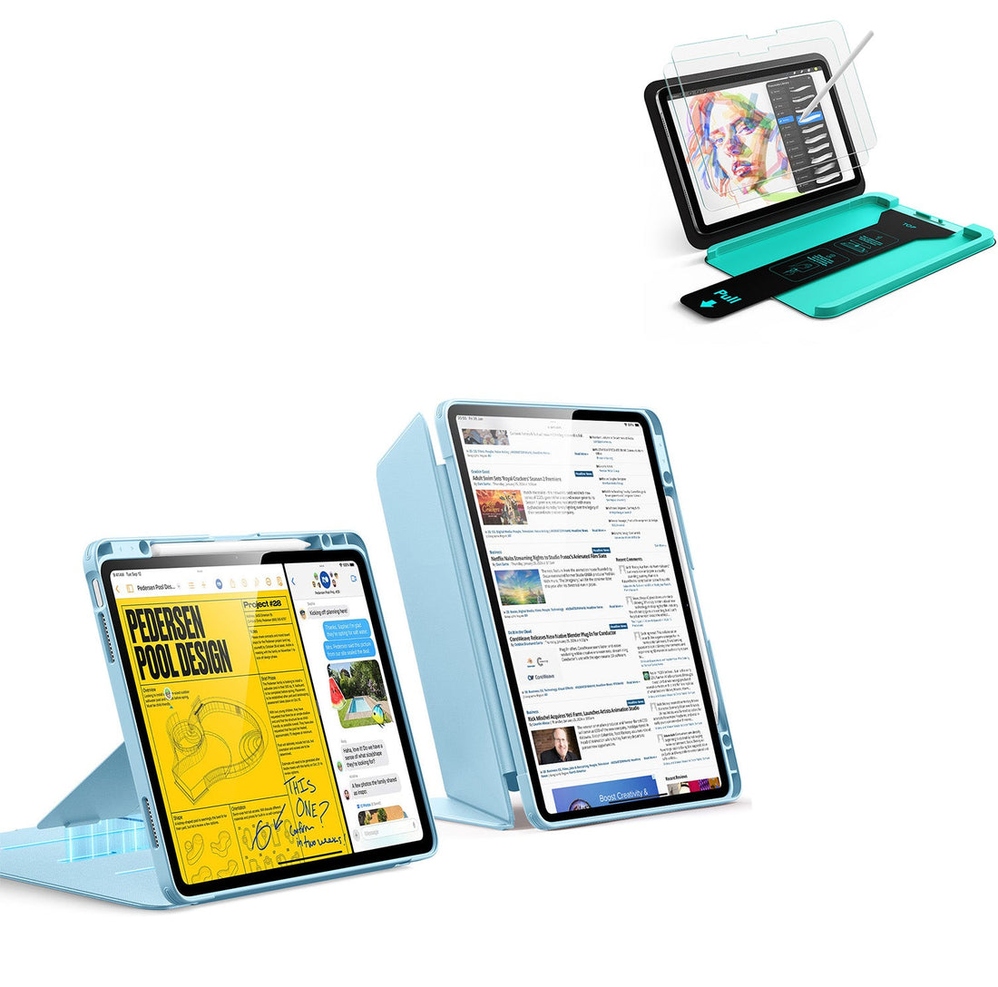 iPad Air 13" (M4) 2026 Bundle Flip Magnetic Case with Pencil Holder & Armorite® Paper-Feel Protection - Sky Blue