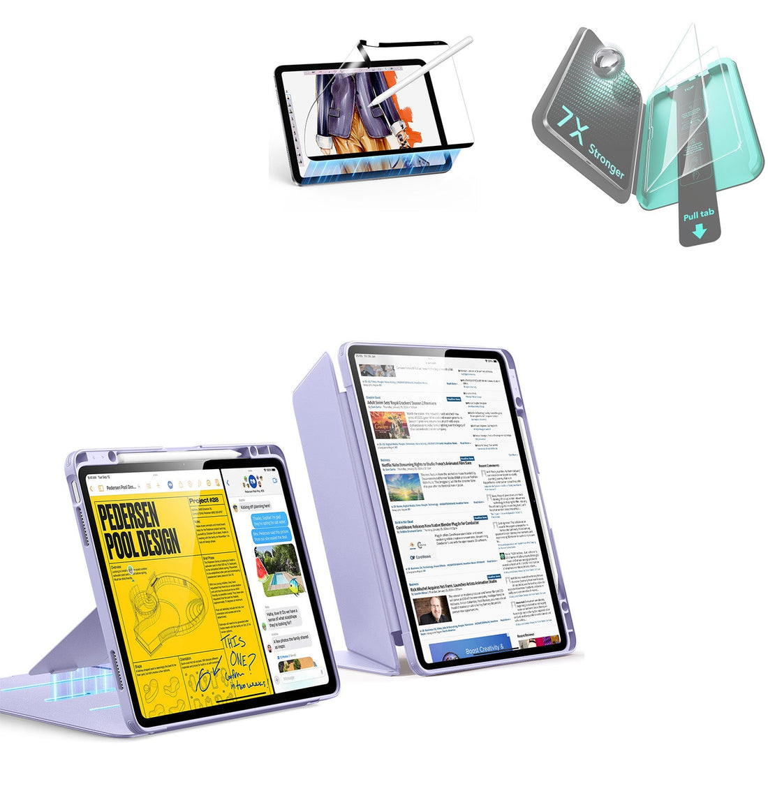 iPad Air 13" (M4) 2026 Bundle Flip Magnetic Case with Pencil Holder, Paper-Feel Magnetic & Armorite® Protection - Purple