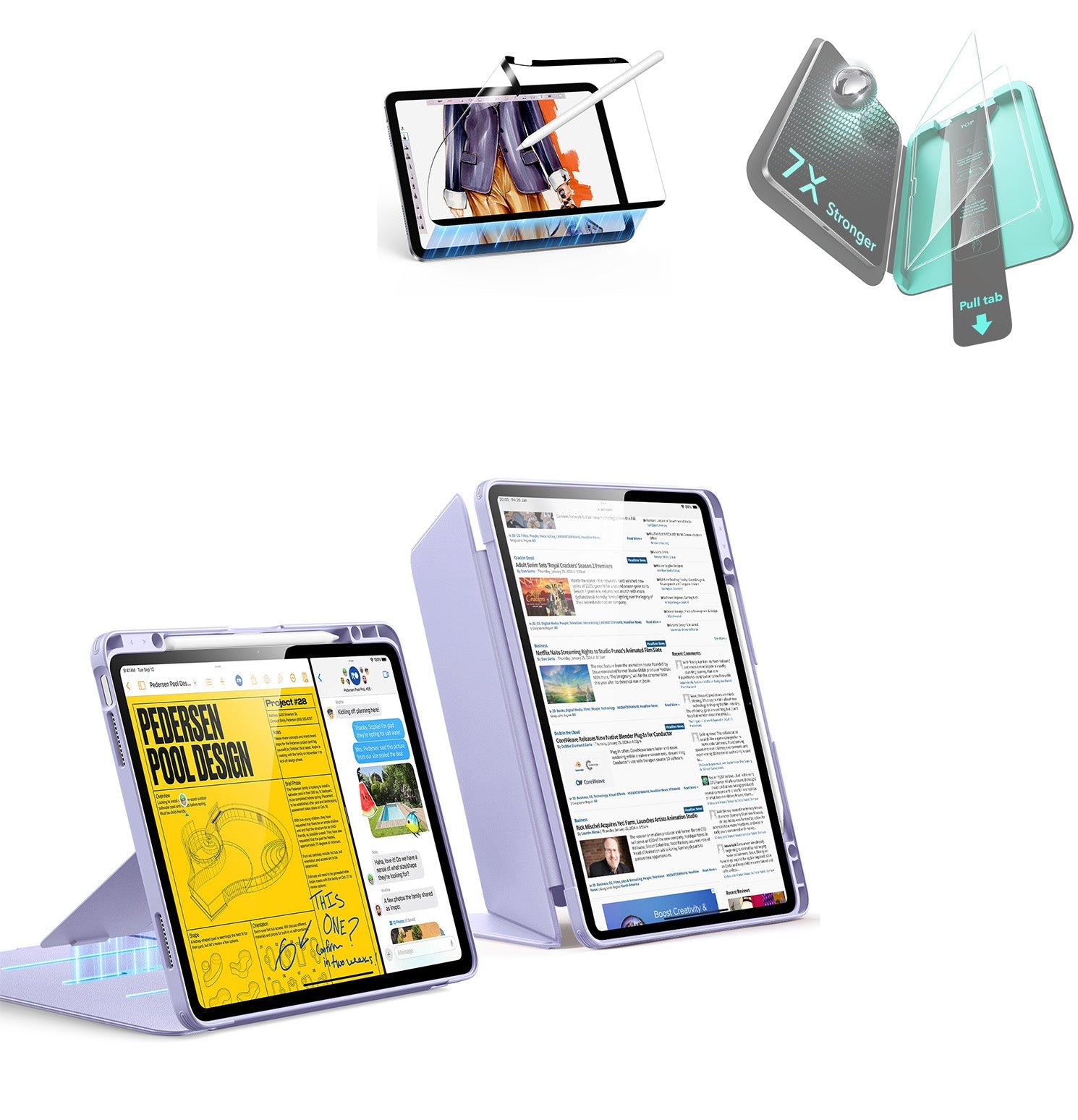 iPad Air 13" (M4) 2026 Bundle Flip Magnetic Case with Pencil Holder, Paper-Feel Magnetic & Armorite® Protection - Purple