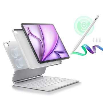 Pack iPad Air 13" (M4) 2026 – Coque clavier magnétique Rebound 360 & stylet numérique - Disposition US – Blanc