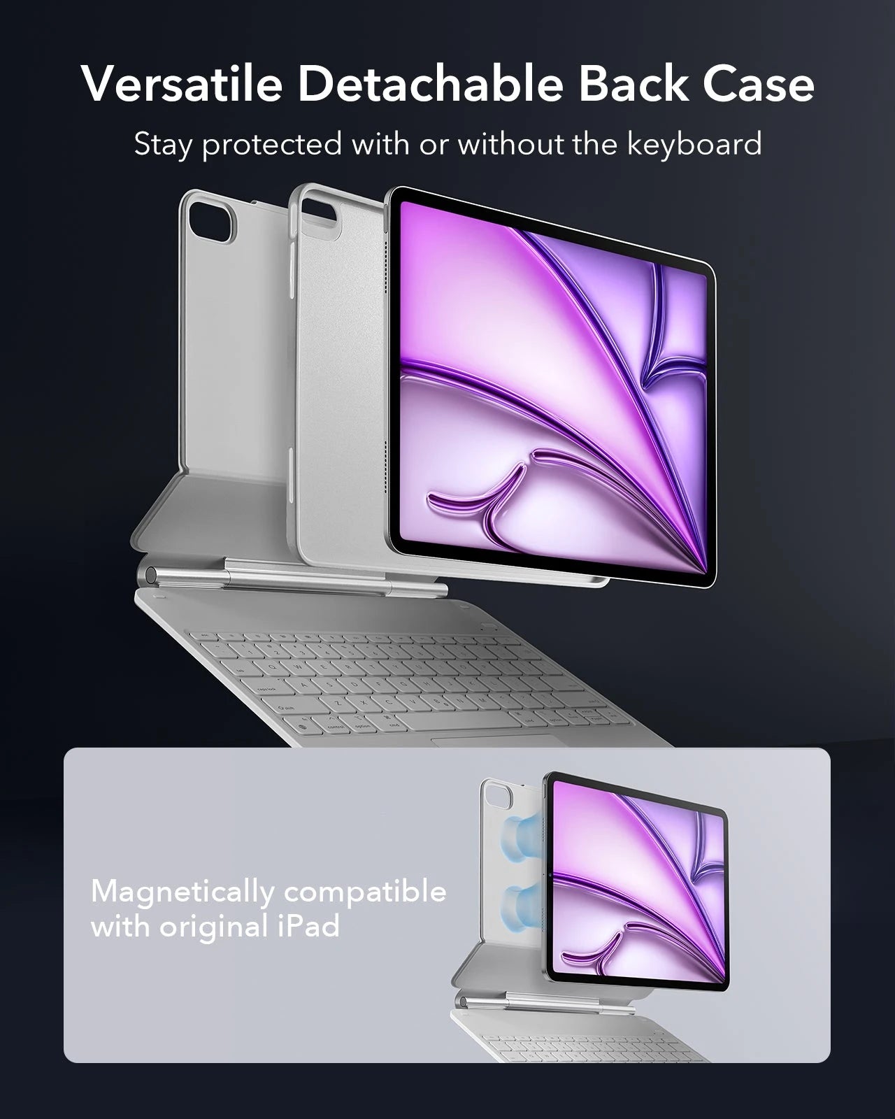 White iPad Air 13-inch (M4) Rebound 360 Magnetic Folio Keyboard