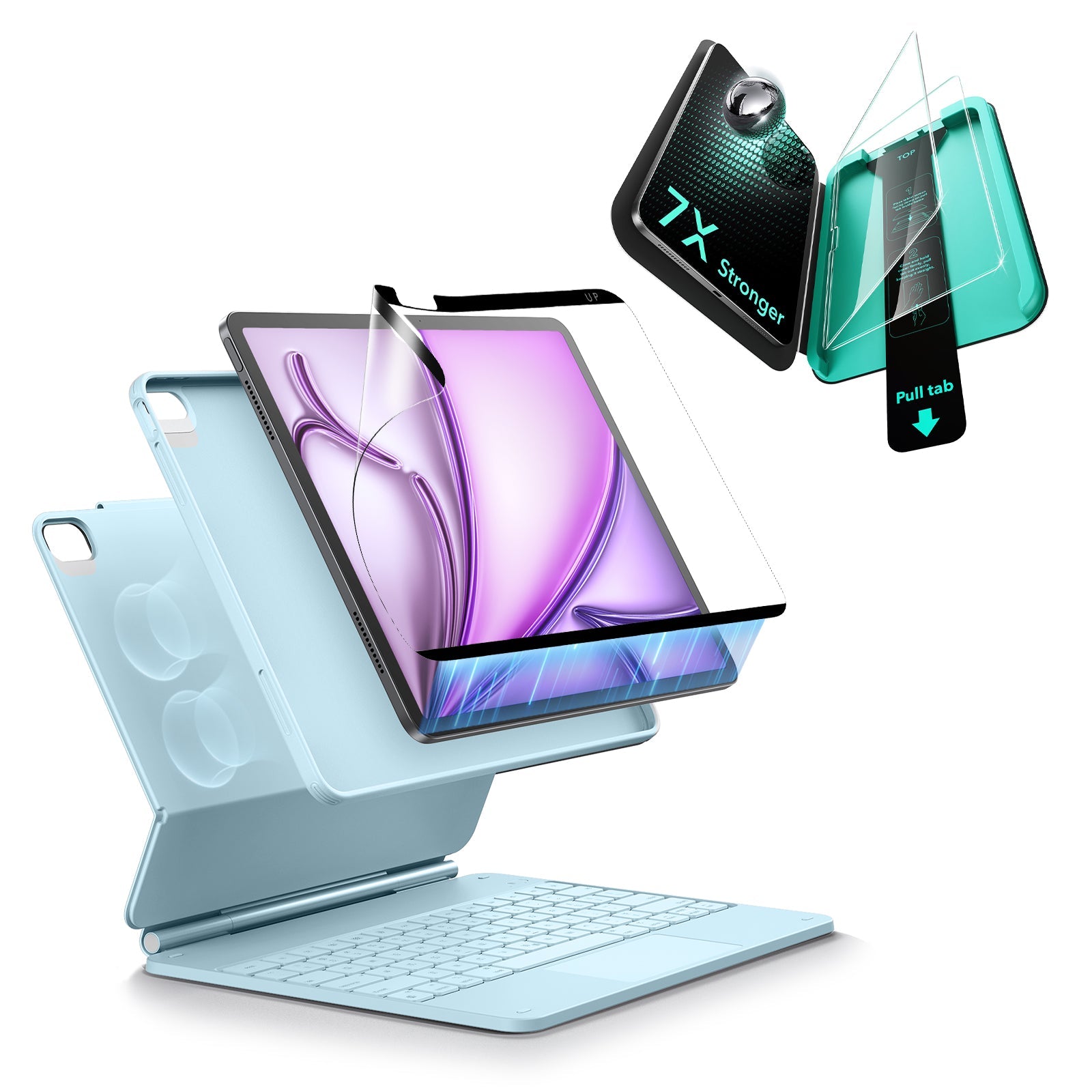 Blue iPad Air 13" (M4) 2026 Bundle Rebound Magnetic Keyboard Case 360, Armorite & Paper-Feel Screen Protectors