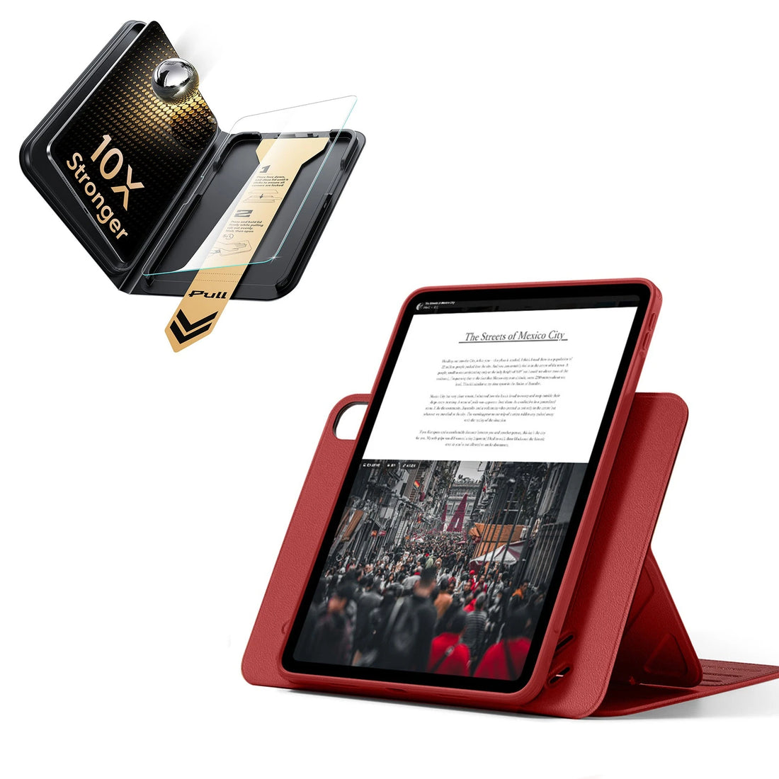 iPad Air 13" (M4) 2026 Bundle Shift Magnetic Case & Armorite Pro Screen Protector With UltraFit Tray - Red