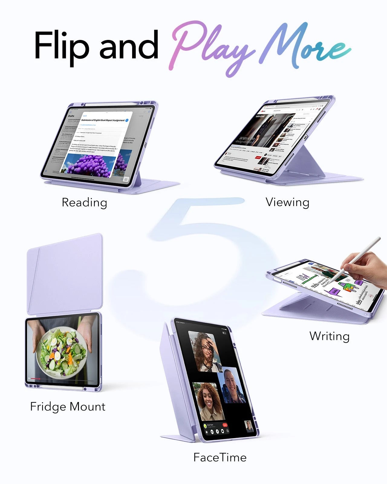 iPad Air 13" (M4) 2026 Flip Magnetic Case with Pencil Holder - Light Purple ESR ESR