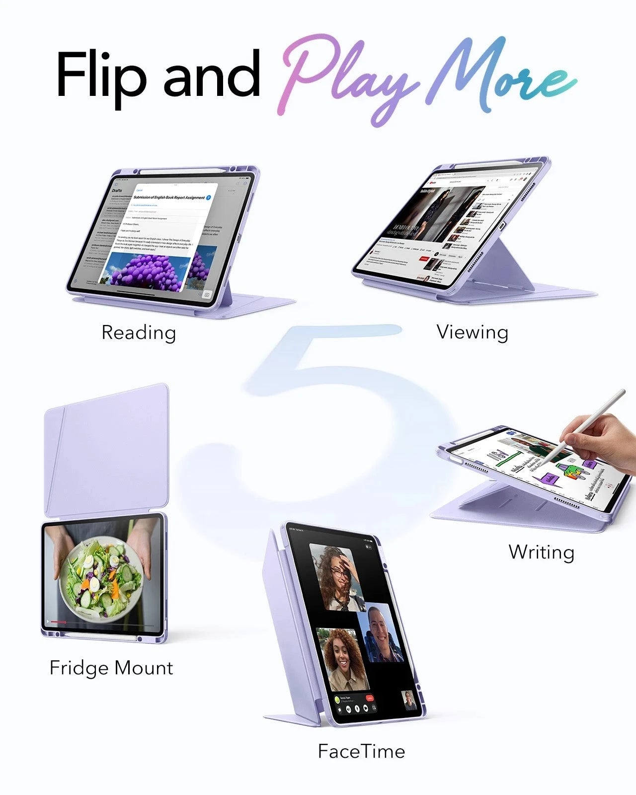 iPad Air 13" (M4) 2026 Flip Magnetic Case with Pencil Holder - Light Purple ESR ESR