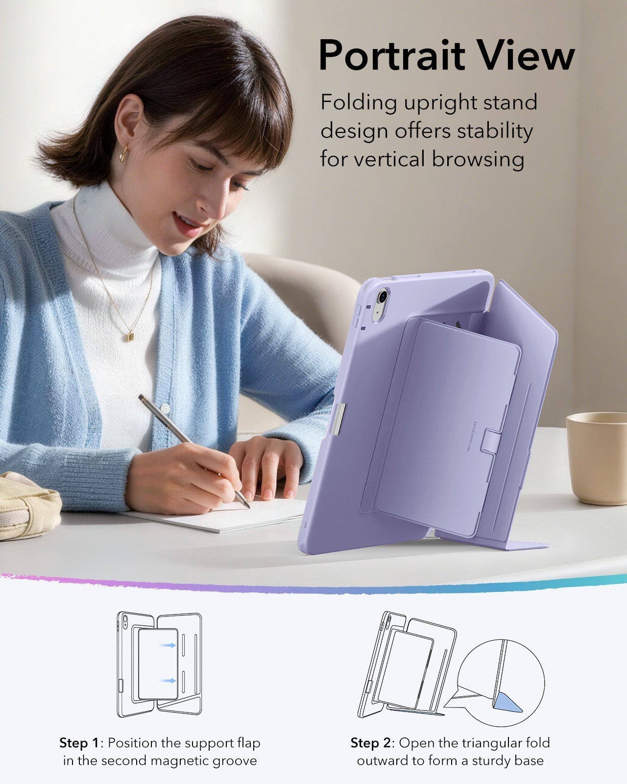 iPad Air 13" (M4) 2026 Flip Magnetic Case with Pencil Holder - Light Purple ESR ESR