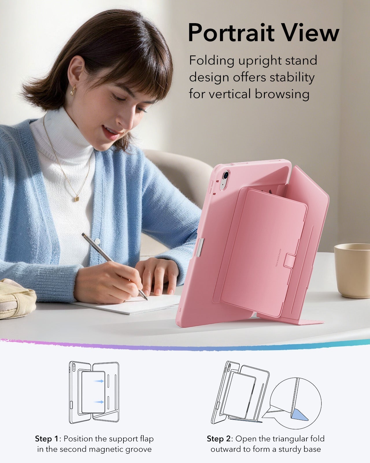Pink iPad Air 13-inch (M4) Slim Durable Case with Pen Slot | ESR Flip