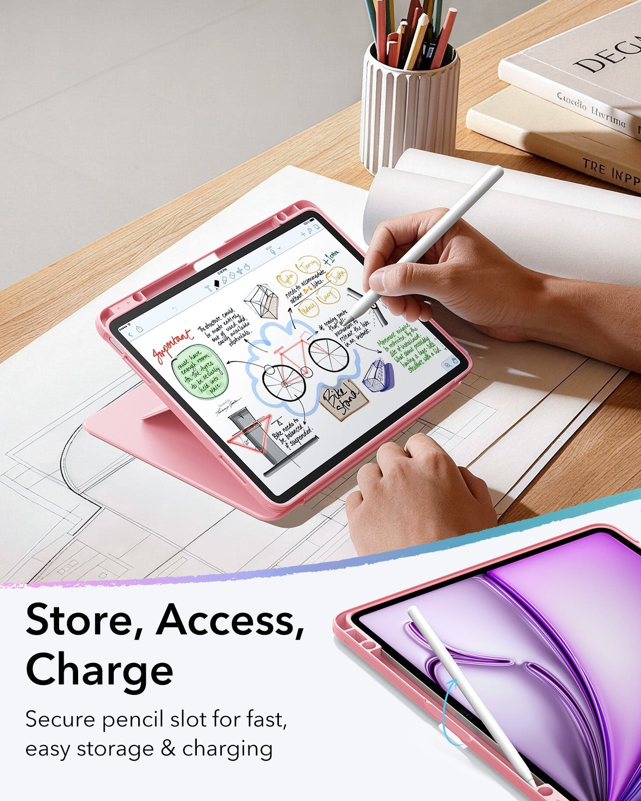 Pink iPad Air 13-inch (M4) Slim Durable Case with Pen Slot | ESR Flip