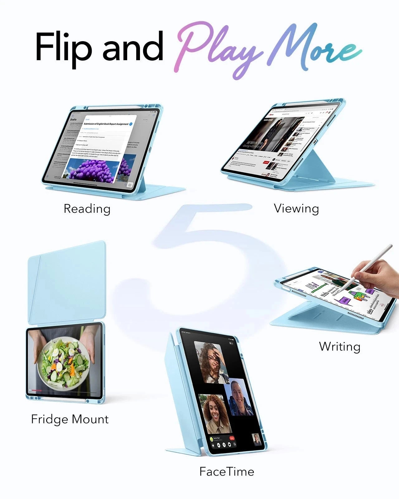 Sky Blue iPad Air 13-inch (M4) Portrait Case with Pencil Slot