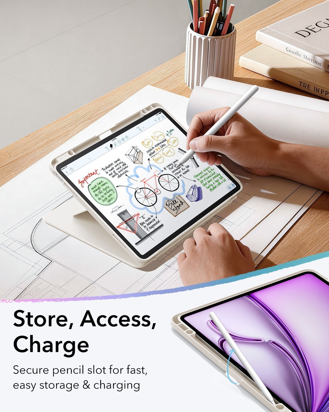 iPad Air 13" (M4) 2026 Flip Magnetic Case with Pencil Holder - Starlight ESR ESR