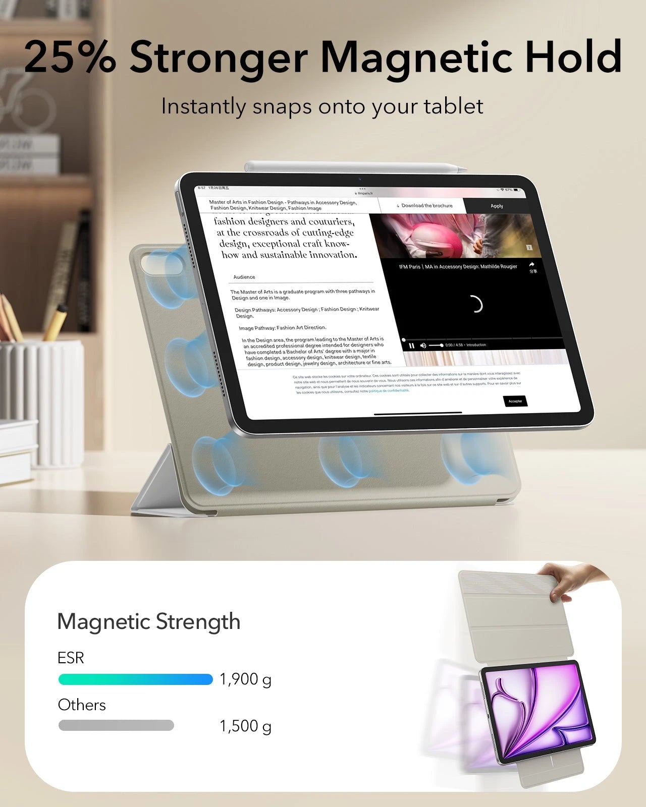 iPad Air 13" (M4) 2026 Rebound Magnetic Case - Brilliant White ESR ESR