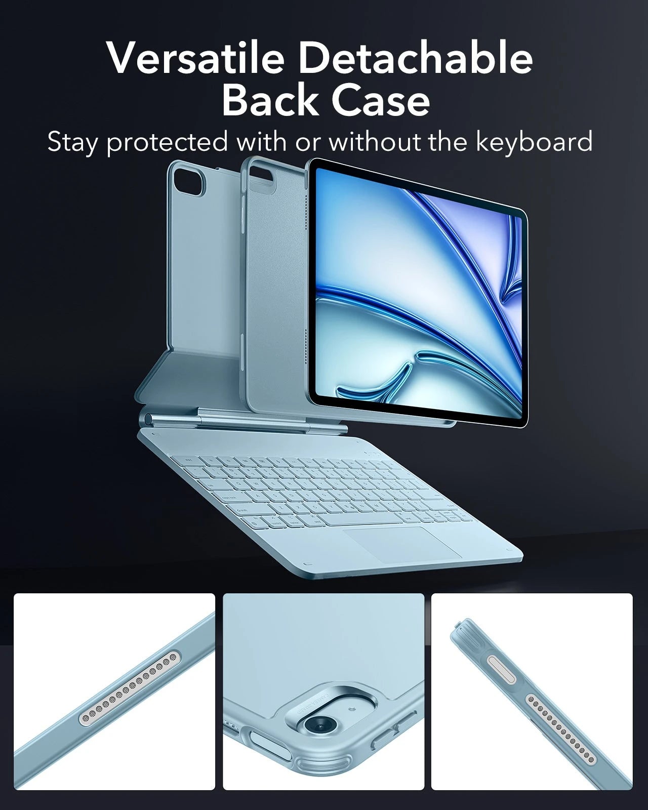 Blue iPad Air 13 (M4) Detachable Case and Wireless Keyboard | ESR 360