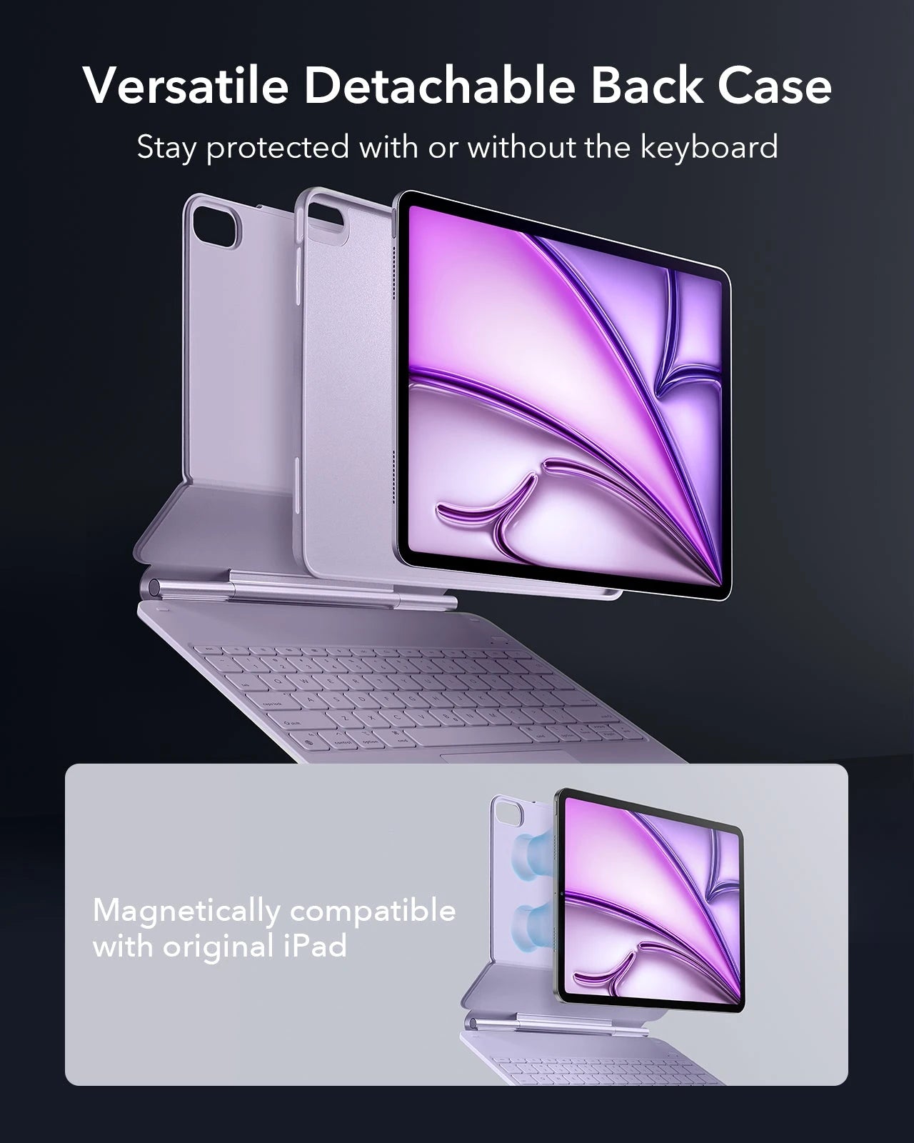Purple iPad Air 13(M4) Case with Rechargeable Backlit Keyboard